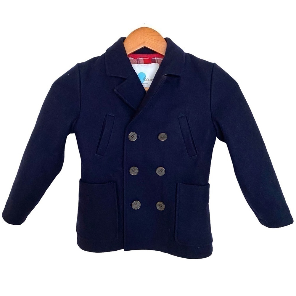 Mini Boden Double Breasted Plaid Lined Pea Coat, Size 6-7Y